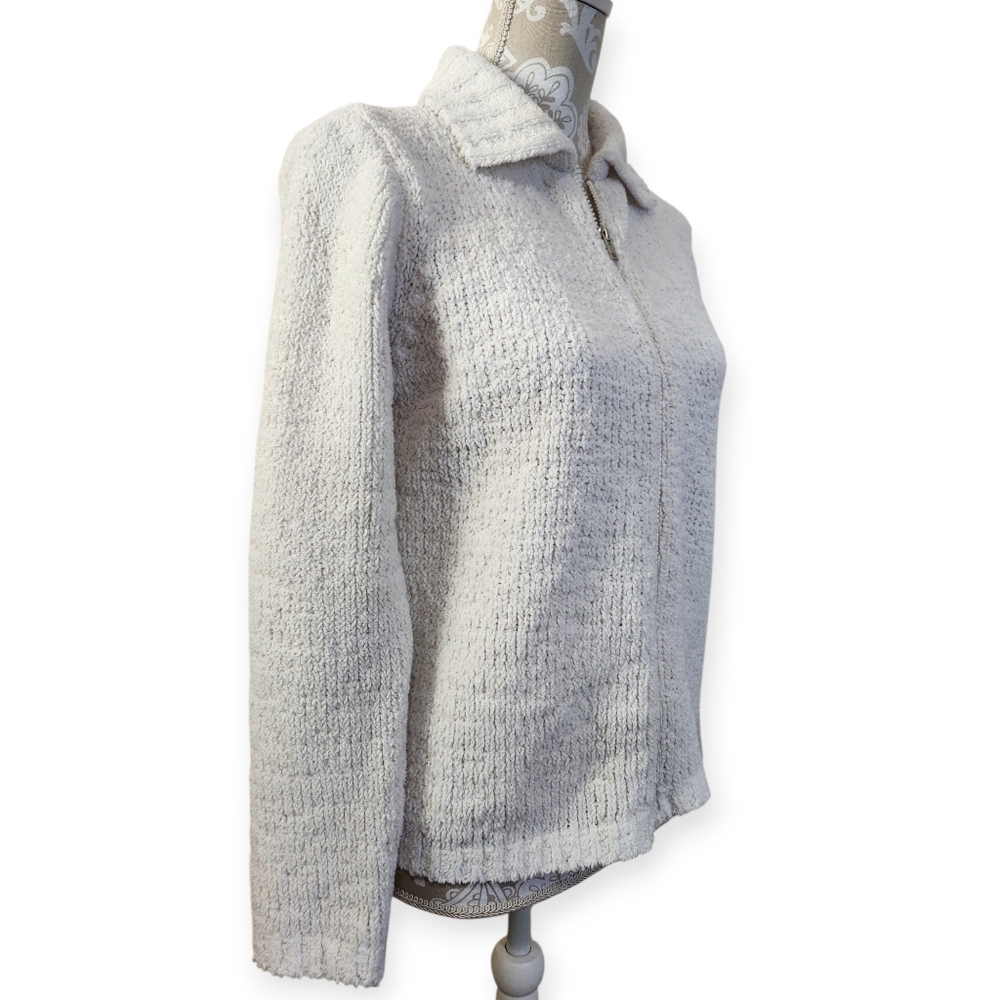 Dress Barn Oatmeal Chunky Knit Full Zip Cardigan Sweater Thick Cozy Size 8